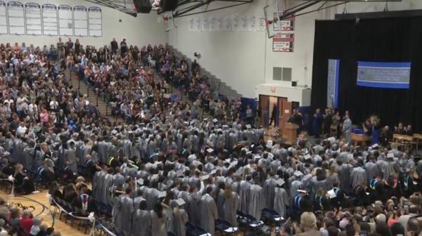 A view of the graduates and parents in the stands at a VHHS commencement ceremony.